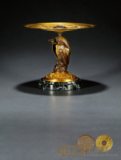 朱尔斯·莫里尼厄斯 铜鎏金理石雄鹰盘 高：24cm 宽：28.5cm