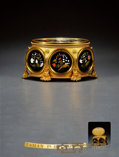 让-皮埃尔-亚历山大·塔汉 铜鎏金彩石镶嵌珠宝盒 高：17cm 长：30cm 宽：20cm