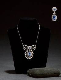 1901年制 爱德华时期蓝宝石镶嵌钻石及野生珍珠胸针