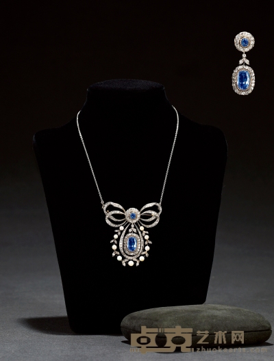 1901年制 爱德华时期蓝宝石镶嵌钻石及野生珍珠胸针 5×5.2cm 重量：23.7g