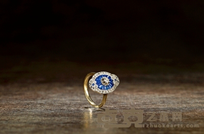 1920年制 ART DECO时期蓝宝石钻石戒指 戒圈：14 重量：4.4 g