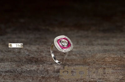 ART DECO时期 18K白金钻石镶嵌红宝石戒指 戒圈：13 重量：6.8g