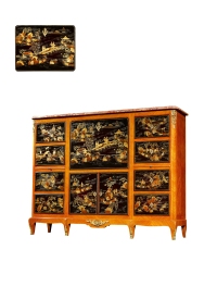 十九世纪制 法式中国风人物漆画描金珍宝柜
