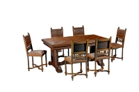 1880年制 法式胡桃木人物雕刻纹饰餐桌配六椅