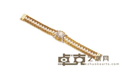 古柏林（Gubelin）18K金镶钻石珍珠机械表 表长约155mm，重约48.69克
