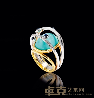 约1960年制 比利时设计师DE GREEF蓝松石戒指（附证书） 戒圈尺寸13，重约19.3克