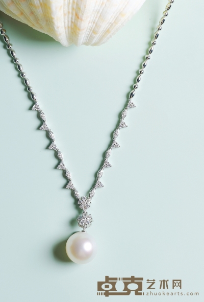 “朱颜”15.8mm海水珍珠配钻石项链 项链长约42cm，重约26.2克