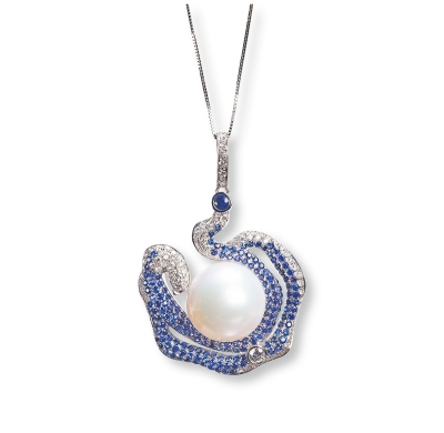13mm珍珠蓝宝石钻石吊坠