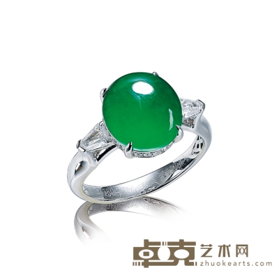 “风华”老坑辣绿翡翠戒指 翡翠尺寸约11×10mm，戒圈尺寸13，重约4.74克