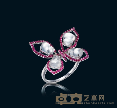 “蝶舞”金镶玻璃种翡翠戒指 戒圈尺寸13，重约4.75克