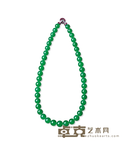 “珠润佳人”43颗翡翠珠链 翡翠珠直径11.2-14.2mm，珠链长约56.7cm，重约154.18克