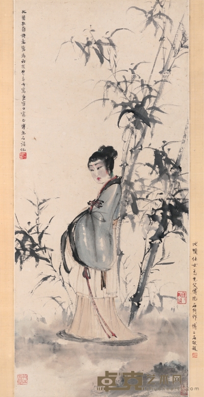 傅抱石  竹荫仕女图 82.5×36cm   