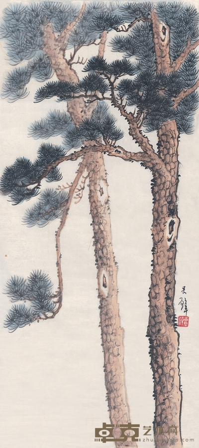 黄君璧  双松图 62×27.5cm