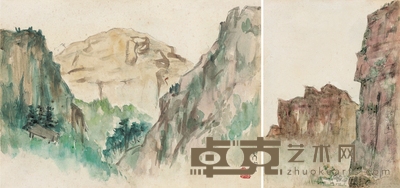 关 良 剑门关口（双面画） 19.5×26.5cm，26.5×19.5cm