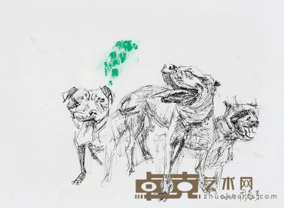 周春芽 三只斗牛 29.8×40.6cm