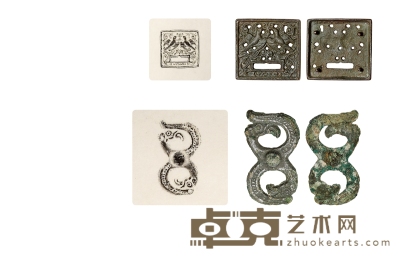 商-辽·铜鎏银凤形、雀图牌饰一对 通长：40-45mm