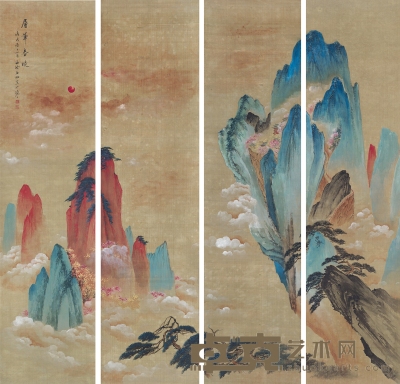申石伽  层峰春晓图 168.5×42cm×4  