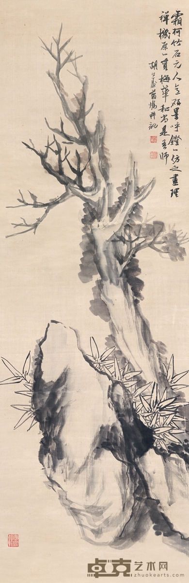 胡公寿  霜柯竹石图 127.5×41cm