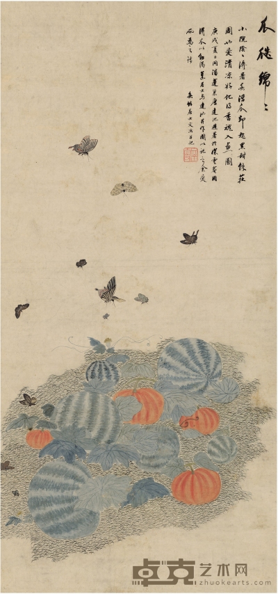 潘恭寿 画，王文治  题 瓜瓞绵绵图 165.5×77cm