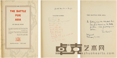 埃德加·斯诺 签赠、林语堂 批阅 《为亚洲而战》初版初印本 23.5×15.5cm（册）
