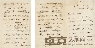 达尔文  致博物学家萨尔特有关施以援手的亲笔信 24.5×20cm