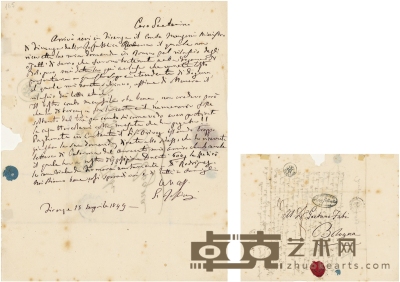 罗西尼  意大利民族统一运动期间致代理人的亲笔信 25×20cm   