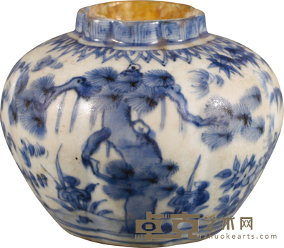 明·万历青花松竹梅罐 H:10.5cm