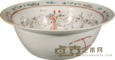 清 光绪粉彩麒麟送子纹洗手盆 D:34cm