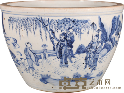明 崇祯青花人物纹卷缸 D:22.5cm H:15cm