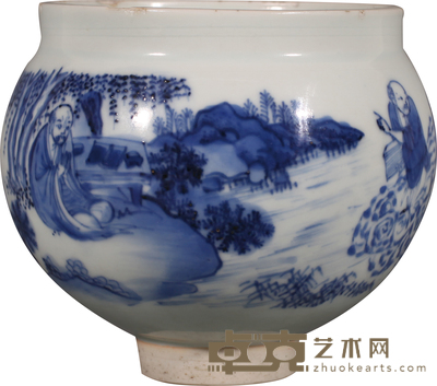 明 崇祯青花讲经图净水碗 D:10cm H:11cm