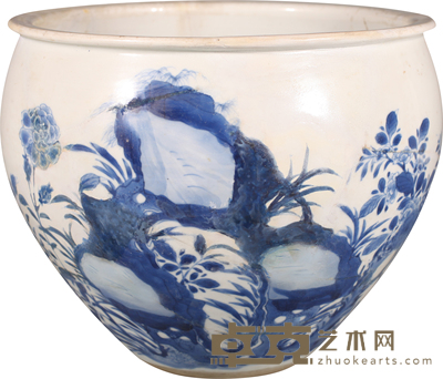 清 康熙青花花鸟纹卷缸 D:21.5cm