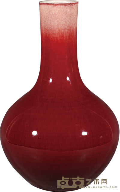 清 中期红釉天球瓶 H:35cm