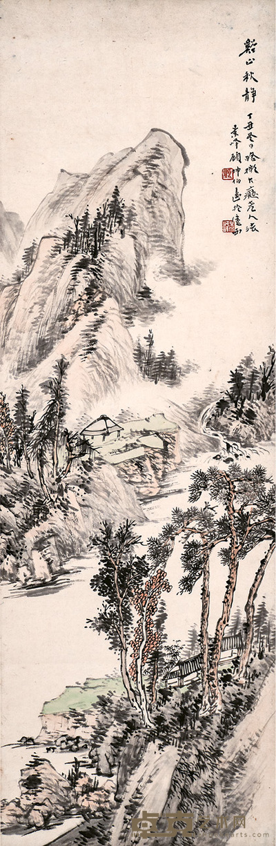 顾坤伯 谿山秋静 98.5×32cm