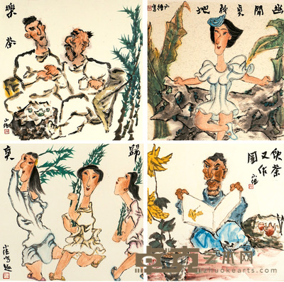 钱小纯 人物四件 42×42cm