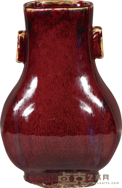 清·光绪红釉贯耳瓶 H：28cm