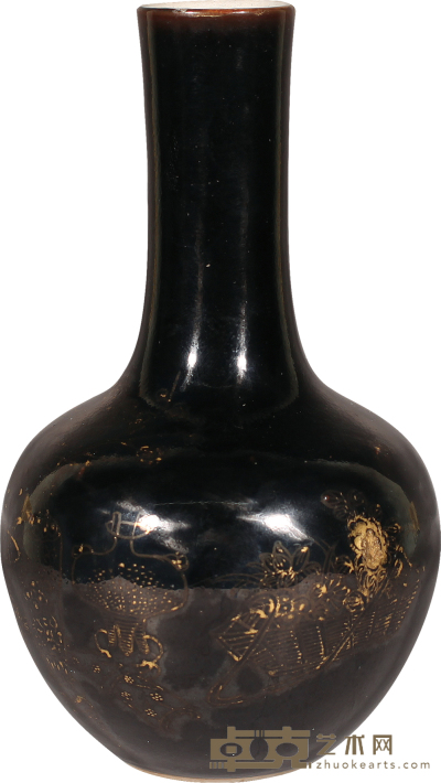清·乌金釉天球瓶 H：21cm