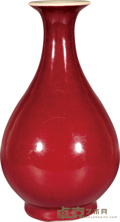 清·乾隆红釉玉壶春瓶 H：24cm