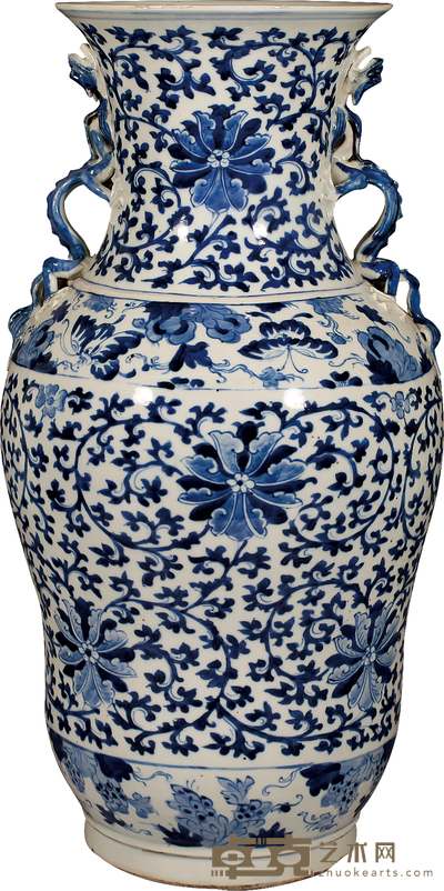清·青花龙耳尊 H:43cm