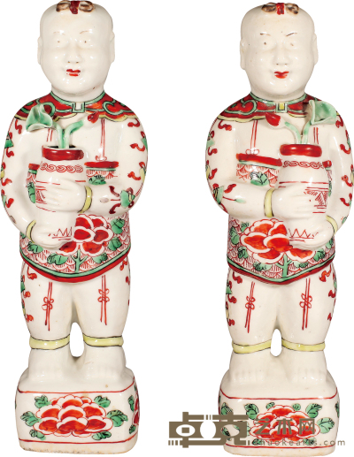 清·康熙五彩瓷塑娃娃（1 对） H：23cm