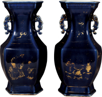 清·雍正霁蓝釉描金六方瓶（1 对）