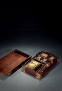 清·红木嵌铜鎏金文具盒