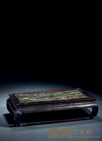 清·紫檀嵌云石长方几 高:9.5cm 长:37.2cm 宽:21.7cm