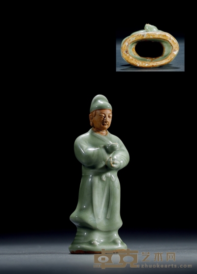元-明·龙泉窑人物塑像 高：16.5cm 