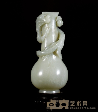 清•白玉雕龙纹瓶 146×67×67mm 带座高178mm