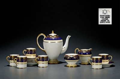 帕拉贡（PRAGON）蓝色彩绘描金骨瓷茶具套组
