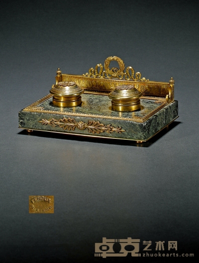 法兰西第二帝国皇宫专用铜鎏金花叶饰理石墨盒 长：20cm 宽：14cm 高：9.6cm