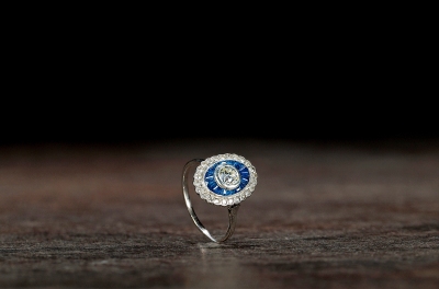 装饰艺术（ART DECO）时期 鑽石鑲嵌藍寶石戒指