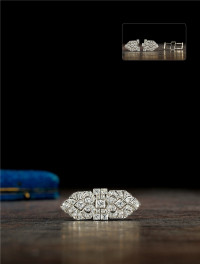 装饰艺术（Art Deco）时期 双拼（double clip）18K白金钻石胸针