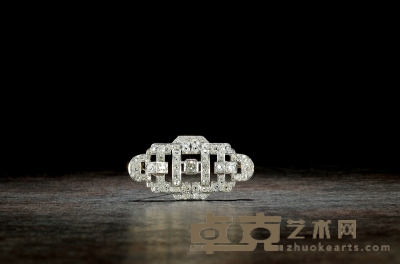 装饰艺术（ART DECO）时期 钻石镶嵌18K白金胸针 5.2×2.8cm 重量：18.5g