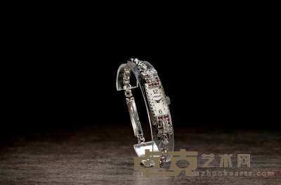 装饰艺术（ART DECO）时期 平和堂（HEIWADO & CO.）铂金钻石手链式机械女表 表径：10×24mm